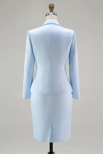 Blue 2-Piece Satin Mother of the Bride Dress With Embroidery